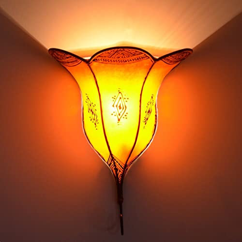 260264 Applique murale orientale pour l'intérieur Orange 35 cm Lampe en cuir style vintage Lampe au henné Maroc henné Lampe en fer Abat-jour en cuir oriental Fait main