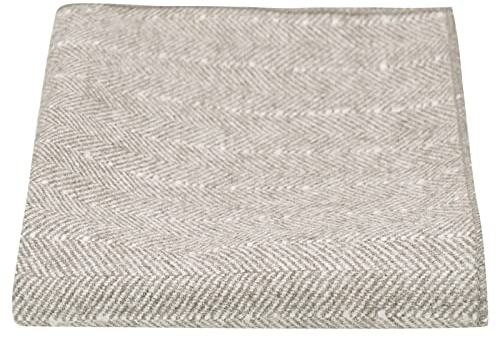 King & Priory Oatmeal Herringbone with Pinstripe Pocket Square, Handkerchief, Beige