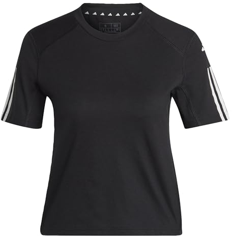 adidas Damen Train Essentials Train Cotton 3-Stripes Crop Tee, Black/White, L