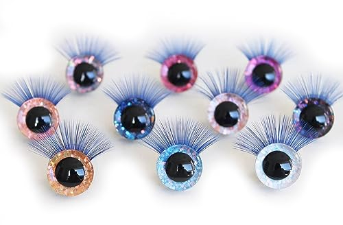 10 Stück 12mm Sicherheitsaugen Set mit Wimpern Kunststoff Augen zum Annähen mit Unterlegscheiben für DIY Puppen, Plüschtiere