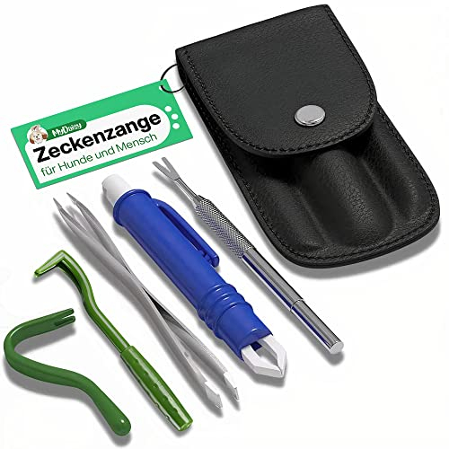 MYDAISY 3X Zeckenzange 5er Set mit Etui - Zeckenschutz für Haustiere & Kinder - Zeckenzange für Hunde - Zeckenhaken - Zeckenzange Katze