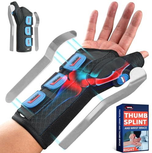 FEATOL Carpal Tunnel Wrist Brace Night Support, Thumb Spica Splint Right Hand for De Quervains Tenosynovitis, Tendonitis, Thumb Brace for Women Men, Black Blue, Large/XLarge