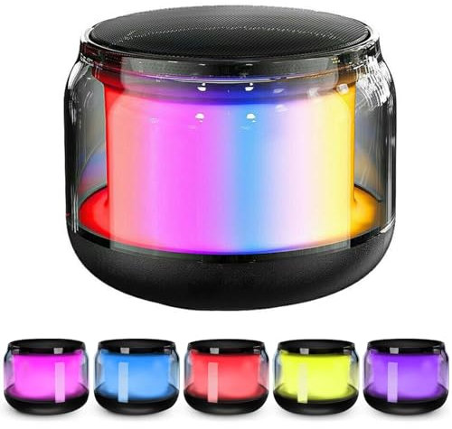 Mokeum Portable Bluetooth Speaker, Mini Wireless Speakers Bluetooth 5.0 Outdoor Speaker with RGB LED Light, TWS Dual Pairing, TF Card Play Support, Party, Camping, Travel (Multicolor)