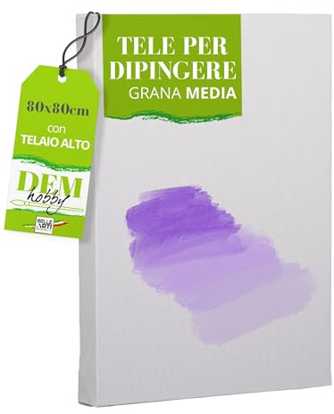 BELLE ARTI - Tela per Dipingere 80x80 cm Grana Media Con Telaio Alto - Tele Pittura per Artisti e Appassionati - Telaio per Quadri Tensione Regolabile - 100% Cotone per Olio, Acrilico e Altro