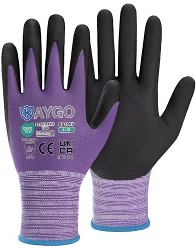 KAYGO Micro Foam Nitrile Coated Work Gloves 3 Pairs, Nylon Liner, Breathable and Flexible, Light Oil Grip, for Warehouse, Construction, DIY, Auto Repair, KG18N (Medium, Purple)