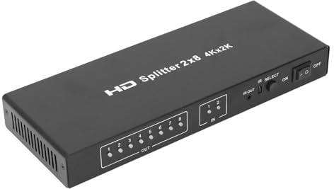 VBESTLIFE Divisor HDMI 2x8 2 en 8 Salidas, Salida de 8 Puertos HDMI Splitter Salidas de Monitor Múltiple, Conmutación Automática para Proyector, HDTV, etc. (Enchufe de la UE)