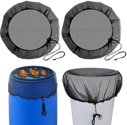 mizikuu Filet pour Citerne de Pluie, 2 Pièces Housse pour Tonneau 95cm Filet de Protection Housse pour Tonneau de Pluie avec Cordon de Serrage Protection Contre Les Moustiques et Les Feuilles