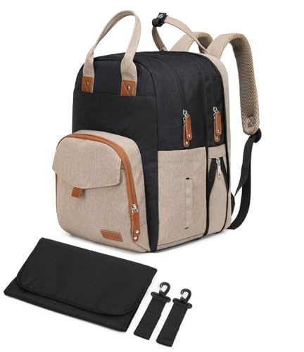 Qualyphant Expandable-Diaper-Bag Unisex Expandable Diaper Bag, Black + Khaki, L
