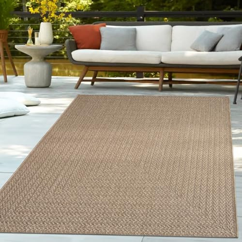 TT Home Outdoor Teppich Wetterfest Garten Schlafzimmer Flur Natürlicher Sisal Look Geometrisches Boho Design Modern Unifarben, Größe:240x340 cm