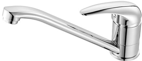 Robinet de cuisine en chrome - Robinet de cuisine à 360° - Économe en eau - Cartouche en céramique - Robinet de cuisine à haute pression - Avec tuyau chaud et froid de 45 cm - Montage facile