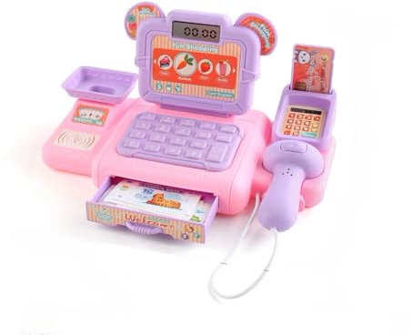 Registratore di Cassa Giocattolo con Scanner Sonoro e Luci, Negozi Accessori per Bambini Giochi di Ruolo, Regalo di Compleanno per Bambini 3 Anni (Rosa)