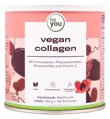 for you vegan collagen Pulver Waldfrucht + Hyaluronsäure - Enthält die vegane Typ-1-Kollagenalternative VeCollal®, ohne Zucker, mit Biotin, Vitamin C, Zink & Silizium – für Haut, Haare & Nägel