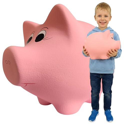 Hucha de cerámica XXL – Hucha grande tradicional sin apertura para romper, hucha de cerdito pintada a mano para niños, niños, niñas y adultos, hucha decorativa