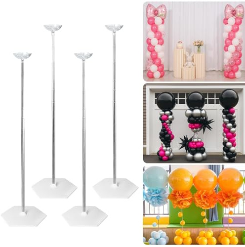 Emart Soporte Para Globos Juego de 4 Piezas, Soporte Telescópico Ajustable de 2M Con Base, Juego de Soportes Reutilizables para Globos, Adecuado para Cumpleaños, Bodas, Baby Showers de Halloween