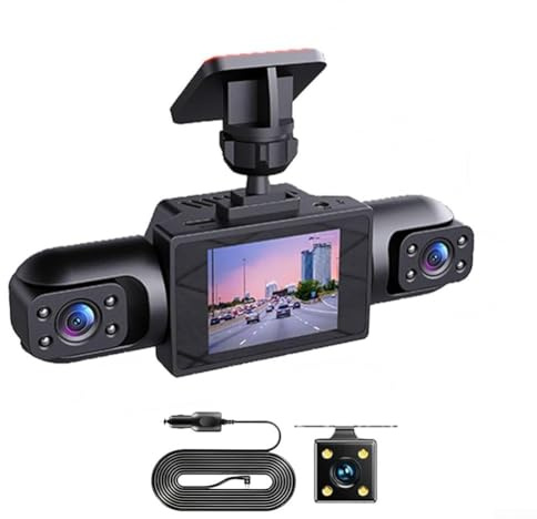 Dashcam 4K UHD a copertura completa a 360° con telecamere anteriori, laterali e posteriori 1080p, schermo IPS da 3,16, obiettivo grandangolare, rilevamento del movimento, registrazione in loop