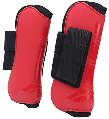 FILFEEL Botas de Tendón de Caballo de con Carcasa de PU - Protectores de Menudillo para Máxima Sujeción y Pierna en Rojo - XL (Un par de Patas Delanteras de tamaño Mediano.)