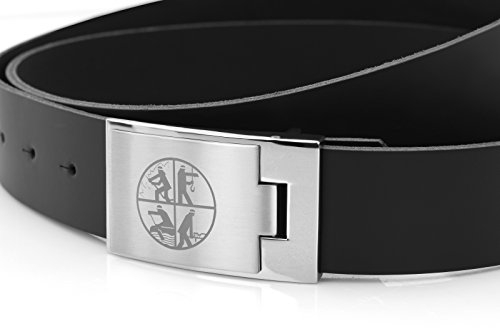 Ledergürtel Feuerwehr Gürtel mit DFV Signet 135cm Länge 3,5cm Breite mit Metallschließe Koppelgürtel, L, Schwarz
