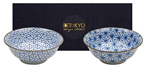 TOKYO design studio Design Bols Mixtes Crystal Set de 2 Bols Bleu-Blanc, Ø 21 cm, env. 1000 ML, Porcelaine Japonaise, INCL. boîte Cadeau