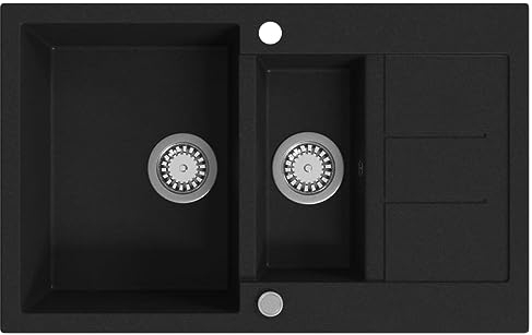 vidaXL Granitspüle Doppelbecken Schwarz Spülbecken Einbauspüle Küchenspüle