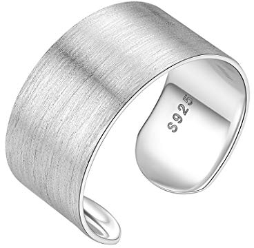 PROSILVER 925 Silber Ring für Männer Frauen - verstellbar hochglanzpoliert Band Ring 10mm breit Offener Ring Schmuck Accessoire gebürsteter Bandring