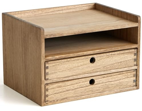 KIRIGEN Caja Organizadora de Madera Maciza con Bandeja – Para Ordenar Papelería en Escritorio o como Regalo de Oficina –Color Marrón