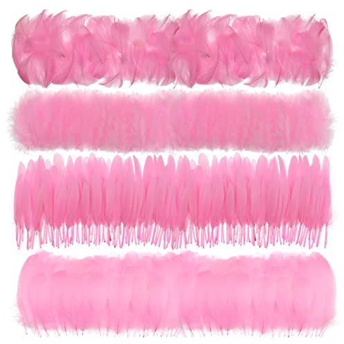 MWOOT 4 stilar blandade hantverksfjädrar, 400 st fjädrar bulk för gör-det-själv drömfångare halloween kostymdekor (rosa)
