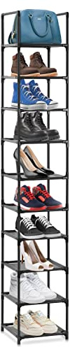 Voency Schuhregal, 10-stufiger Schuhschrank Kunststoff-Schuhregale Organizer aus Eisen, Standregal, platzsparend, multifunktional, Wohnzimmer, Schlafzimmer, Eingangsbereich, Flur, Badezimmer