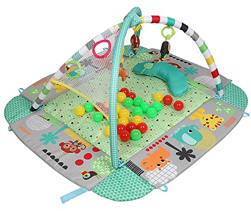 5-in-1 Erlebnisdecke & Bällebad mit Bällen - Totally Tropical, Spieldecke mit Spielbogen, 20+ Minuten Licht und Musik, Krabbeldecke mit Spielzeuge, ab der Geburt (Stil B - Grün)