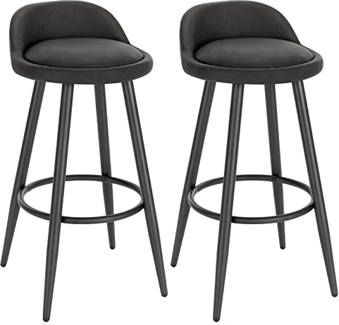 WOLTU Barhocker 2er Set, Barstuhl Küchenhocker, hoher Hocker mit Rückenlehne Fußstütze, aus Kunstleder Metall, für Bars Theken Bistros, Anthracite, BH327an-2
