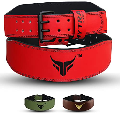 Mytra Fusion 10 cm läder tyngdlyftningsbälte ryggstöd fitnessträning rosa bälte (liten, röd)