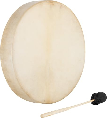 Classic Cantabile SD-16 Schamanentrommel - Handgefertigte Rahmentrommel aus Esche mit echter Ziegenfell, tiefer Klang für Meditation, Ritual & Klangtherapie (18 Ziegenfell, Trommel einzeln)