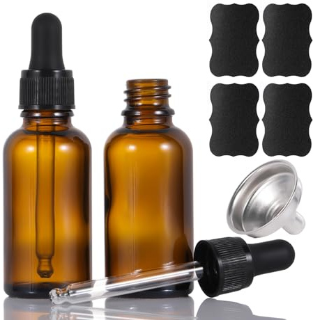 Bärnsten glas droppflaska, 2 st 30 ml liten tom återanvändbar flytande pipett örondroppflaskor lämpliga för eteriska oljor massage parfym aromaterapi laboratorium dofter apoteksflaska