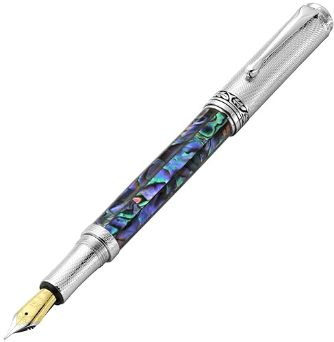 Xezo Maestro stylo plume, plume fine. Incrustation de coquille de mer Pāua Abalone avec chromage. Fabriqué à la main, édition limitée, sérialisé. Il n'y a pas deux stylos pareils