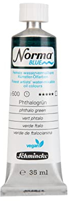 Smink – Norma® blå, 21500009, finaste vattenmålningsbara konstnärs-oljefärger, högsta pigmenterade, ljusäkta, veganska, ftalogrön – 35 ml