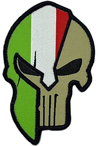 Écusson Drapeau Italie avec Velkro - Écussons 100% Brodés pour Vêtements - Écussons Pays et Drapeaux Europe - Écussons pour sacs à dos - Bouclier d'Italie (Punisher)