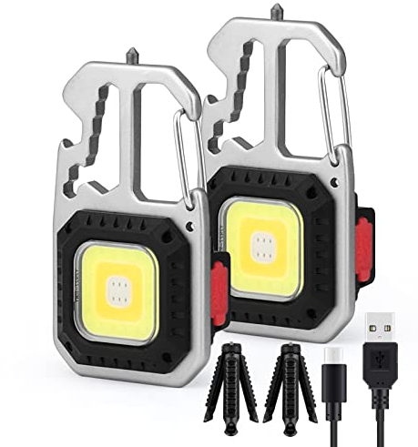 Glovios 2 Stück Mini-Arbeitsleuchte, tragbar, Schlüsselanhänger, Taschenlampe, wasserdicht, Inspektionslampen, wiederaufladbar, 800 Lumen, Magnetfuß, für Camping, Reparatur, Notfall (2 Stück + Stand)