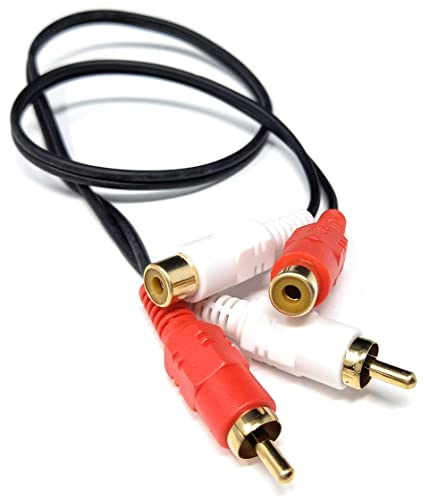 Drut Cavo di prolunga Audio Twin Corto da 50 cm, 2 x RCA a RCA Phono, Cavo da Maschio a Femmina, connettori in Oro Nero da 1,6 Piedi