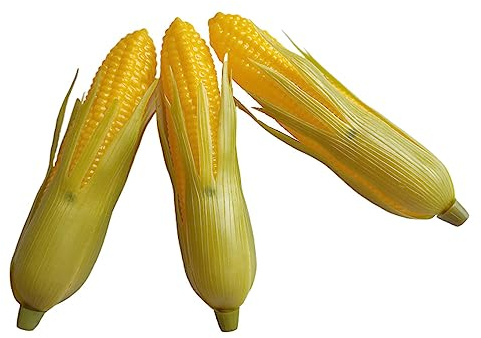 Jilukibo Plastic Artificial Corn, Lifelike Corn Simulation Fake Corns with Green Shell Vegetable Decorations Photo Props (3 Pack)