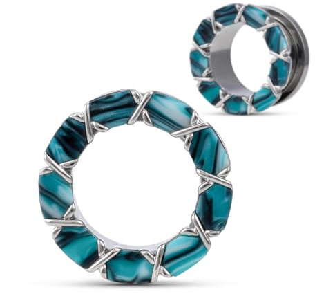 COOEAR Screw Back Ear Gauges Flesh Tunnels, Segmented Color Film Plugs Earrings Piercing Silver 9/16.