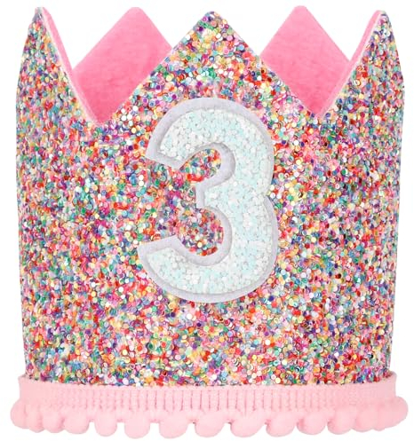 Födelsedagskrona baby regnbåge födelsedag fest prinsessa krona justerbar hårband hatt baby krona för barn flickor festhattar dekoration födelsedagshatt barns födelsedag (3 år)