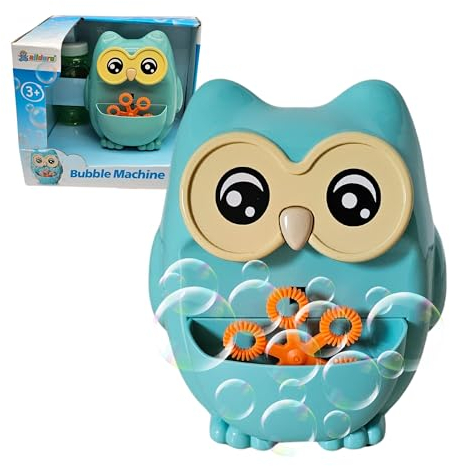 alldoro 60615 Seifenblasenmaschine Eule - batteriebetrieben, türkis - 12,5 x 11,3 x 10,3 - inkl. 118 ml Seifenlauge - tragbar