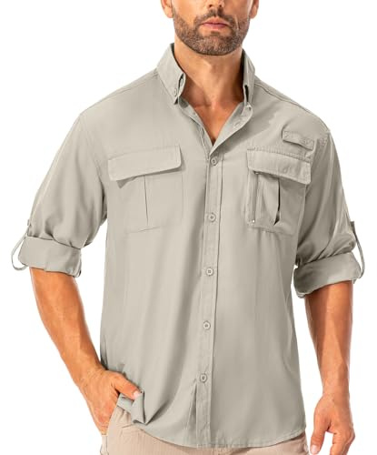 Asfixiado Chemise pour homme UPF50+ Chemise UV à manches longues Chemise respirante boutonnée Chemise fonctionnelle Chemise de plein air Sport Loisirs Chemise de pêche pour homme
