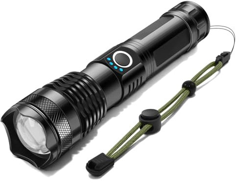 CARPESUN LED Taschenlampe Extrem Hell USB C Aufladbar, 1500 Lumen Zoombare Akku Taschenlampe mit Batterie 5 Modi und 300m Reichweite für Camping Wandern Notfälle