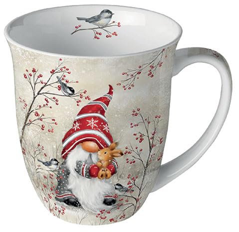 Ambiente Tasse à Café et Thé 0,4 L Fine Bone China - Porcelaine Lutin Nains Animaux Hiver Noël Avent Série Dwarf Hug