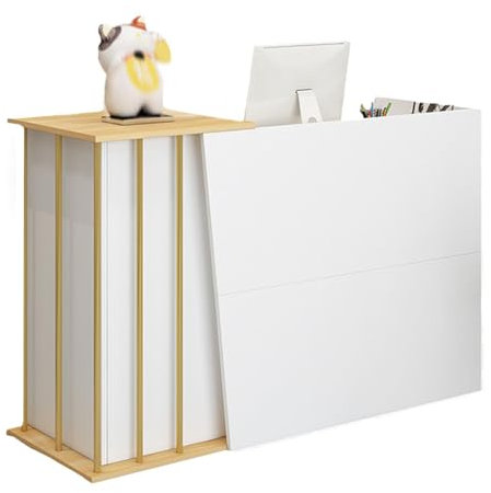 Empfangstheke, Rezeption Schreibtisch Theke Schreibtisch für Kasse & Einzelhandel, multifunktionale moderne Transaktion Theke, stehender Fronttisch für Büro, z(Size:140x40x90cm,Color:Warmweiß)