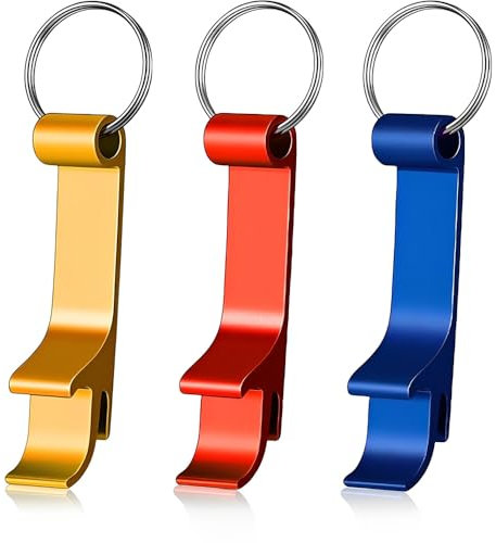 HZXINYI 3 Pcs Bottle Opener Keyring - Beer Bottle Caps Cans Openers Keychain, Mini Bottle Openers Keyring for Men Women Daily Use and Gift (Blue, Glod, Red)