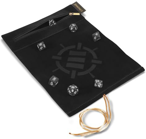 ENHANCE Tapis de Jeu de Dés Roll on a Scroll et Ensemble de 7 Dés en Acrylique – Étui à Dés en Velours, Support et Plateau Compatibles avec DND et Autres Jeux de Table – Noir