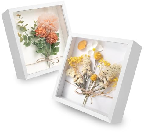 WISYOK Marco de fotos 3D para rellenar, 22 x 22 cm, 2 marcos de objetos 3D más profundo de 3 cm, marco profundo para pared y escritorio, caja de sombras para fotos, objetos, ramo de boda, obras de