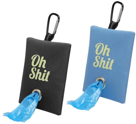 Dispensador Bolsas Perro 2 Piezas – Bolsa Excremento Perro en Lona Ligera, Salida 12mm, Diseño Ultraligero 25g, Negro y Azul Claro para Paseo, Correr y Senderismo