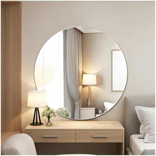 JMITHA Espejo Redondo sin Marco Espejo de Pared Redondo 50cm Espejos Baño Moderno Espejos Decorativos de Pared para Entrada, Recibidor